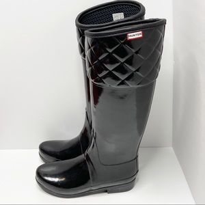 HUNTER Rigley Tall Quilted Rain Boots Size 6 Black